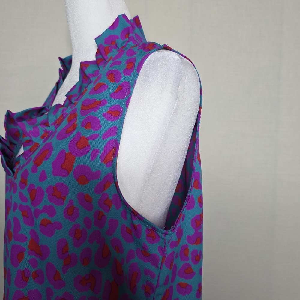 FSL Apparel Womens Blouse Blue Purple Leapord Print Size Small - Picture 5 of 7
